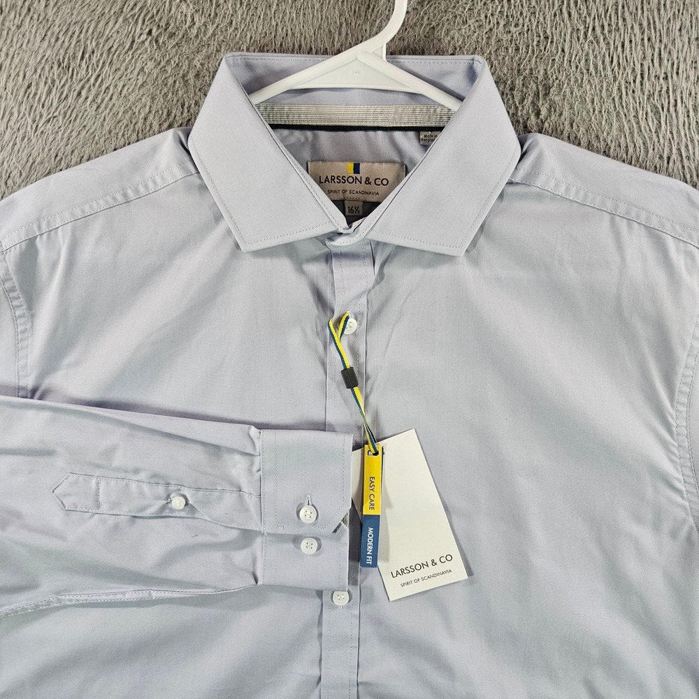 Larsson & Co Mens Modern Fit Easy Care Dress Shirt Blue 16.5 NEW NWT